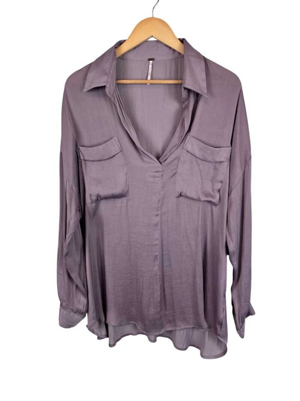 Free People Lavender Satin Button-Up Blouse Size Medium Office Career